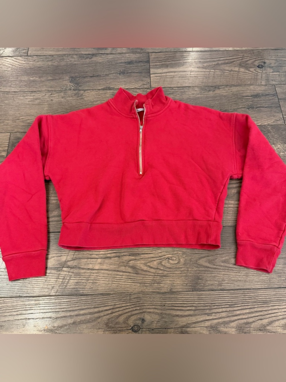 Reformation Red Quarter-Zip Cropped Sweatshirt Size S